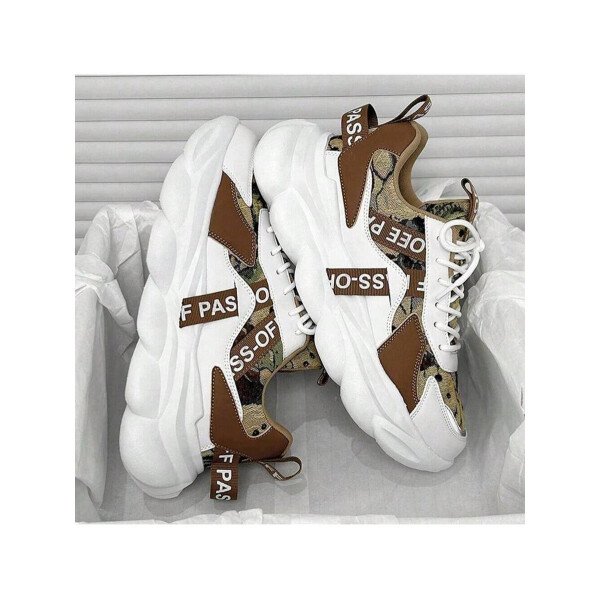 Zapatos deportivos casuales gruesos para hombre con parche de graffiti que aumentan la altura, cordones de adorno, suela gruesa, para correr al aire libre, zapatillas de moda y robustas para el verano - Imagen 2