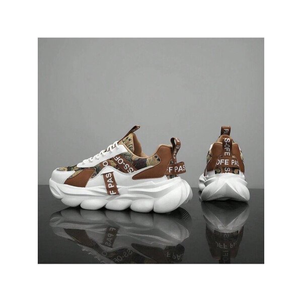 Zapatos deportivos casuales gruesos para hombre con parche de graffiti que aumentan la altura, cordones de adorno, suela gruesa, para correr al aire libre, zapatillas de moda y robustas para el verano - Imagen 3