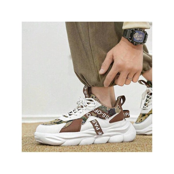 Zapatos deportivos casuales gruesos para hombre con parche de graffiti que aumentan la altura, cordones de adorno, suela gruesa, para correr al aire libre, zapatillas de moda y robustas para el verano - Imagen 5