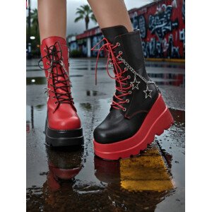 Botas góticas de punta redonda con tacón de plataforma para mujer, botas de combate estilo punk con cordones y cremallera lateral
