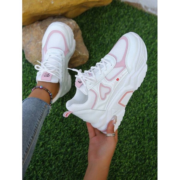 Zapatillas deportivas de cuña con panel de malla de dos tonos y gráfico de letras para mujer, para otoño/invierno. Zapatos deportivos con cordones gruesos para exteriores - Imagen 8