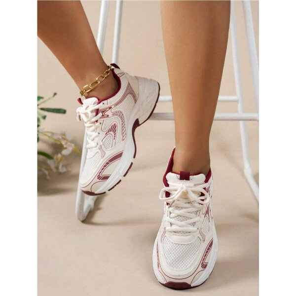 Zapatillas de deporte informales con plataforma y cordones para mujer, con suela elevada, de malla, transpirables, suaves, cómodas y versátiles, ligeras y versátiles, para uso diario en exteriores y en las cuatro estaciones. - Imagen 2
