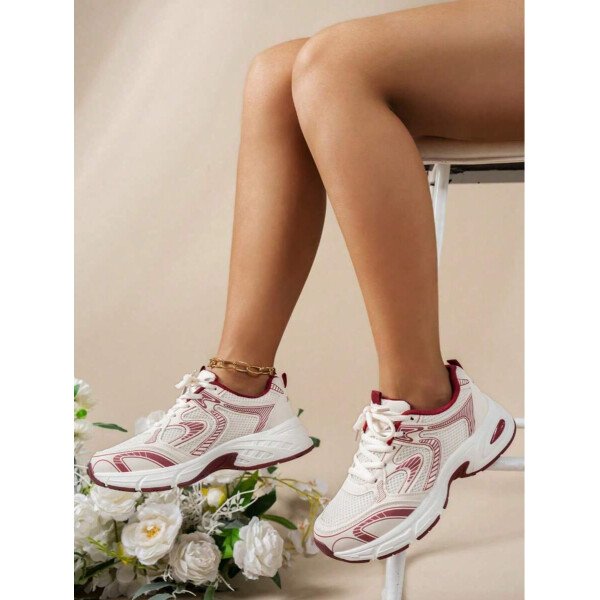 Zapatillas de deporte informales con plataforma y cordones para mujer, con suela elevada, de malla, transpirables, suaves, cómodas y versátiles, ligeras y versátiles, para uso diario en exteriores y en las cuatro estaciones. - Imagen 5