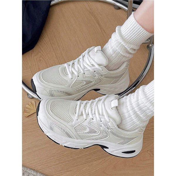 Zapatillas de deporte informales con plataforma y cordones para mujer, con suela elevada, de malla, transpirables, suaves, cómodas y versátiles, ligeras y versátiles, para uso diario en exteriores y en las cuatro estaciones. - Imagen 7