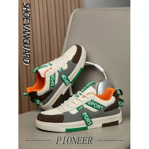 Zapatillas deportivas casuales con diseño de cinta desmontable, impresión de letra de malla multicolor, estilo callejero para jóvenes, uso al aire libre y diario