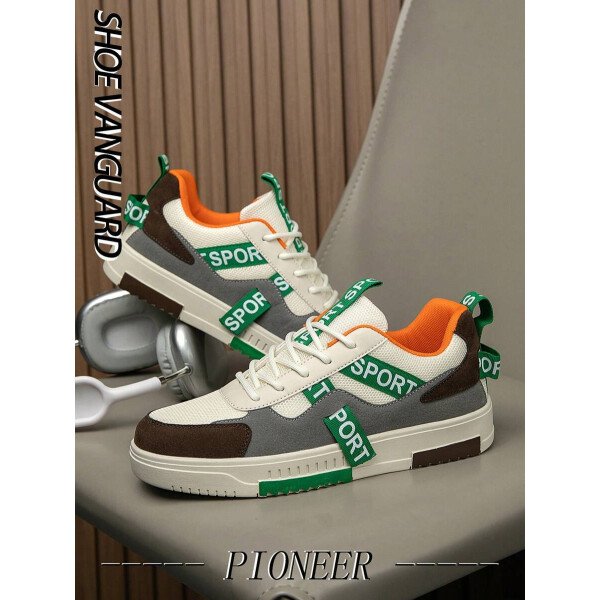 Zapatillas deportivas casuales con diseño de cinta desmontable, impresión de letra de malla multicolor, estilo callejero para jóvenes, uso al aire libre y diario - Imagen 5