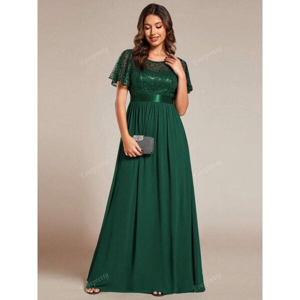 Elegante vestido de dama de honor de gasa fruncida y drapeada de longitud maxi para invitados de boda - Imagen 2