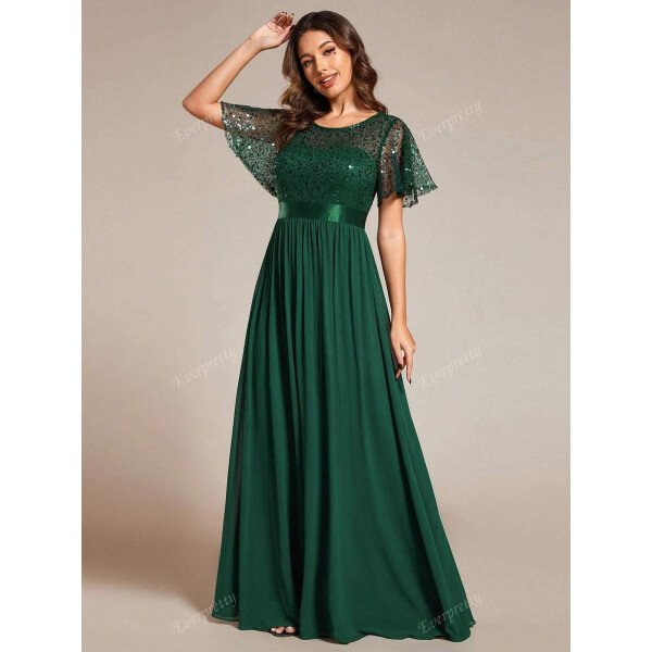 Elegante vestido de dama de honor de gasa fruncida y drapeada de longitud maxi para invitados de boda - Imagen 5
