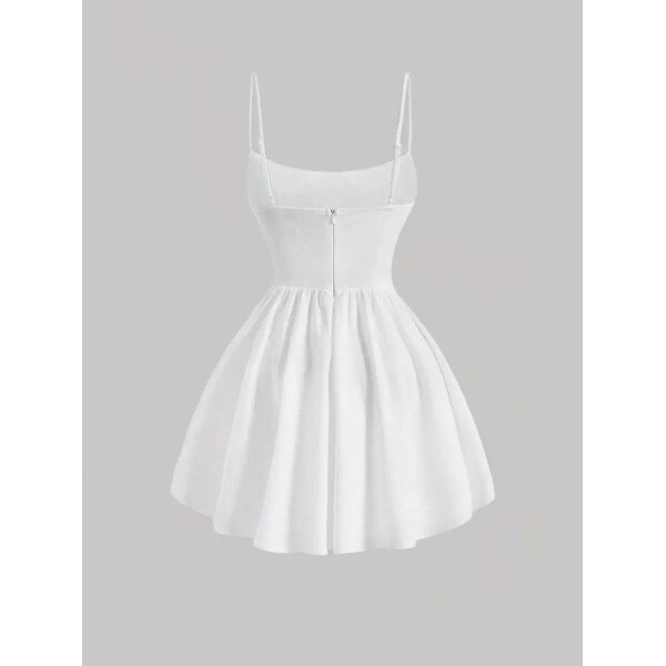 Vestido de verano blanco con estructura de corset y drapeado - Imagen 7