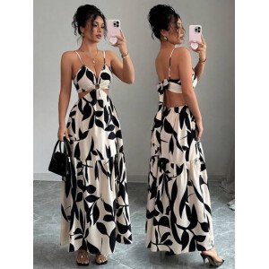 Elenzga Nuevo vestido de verano para mujer con tirantes finos, cintura ceñida y estampado floral (estampado floral aleatorio)