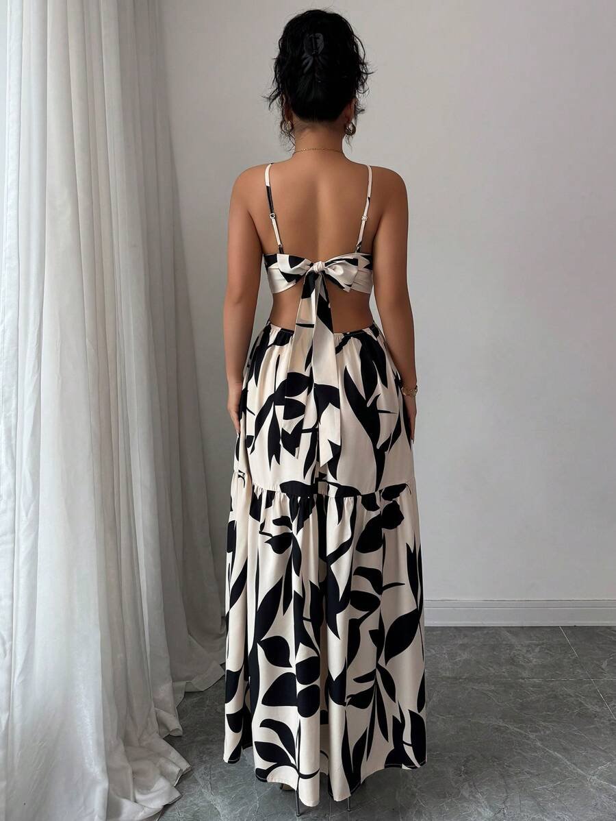 Elenzga Nuevo vestido de verano para mujer con tirantes finos, cintura ceñida y estampado floral (estampado floral aleatorio) - Imagen 3