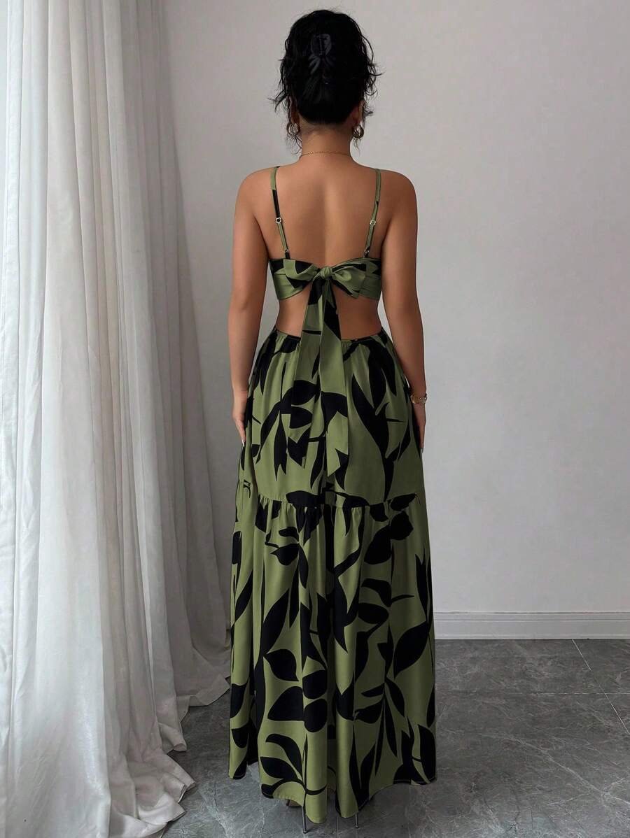 Elenzga Nuevo vestido de verano para mujer con tirantes finos, cintura ceñida y estampado floral (estampado floral aleatorio) - Imagen 10