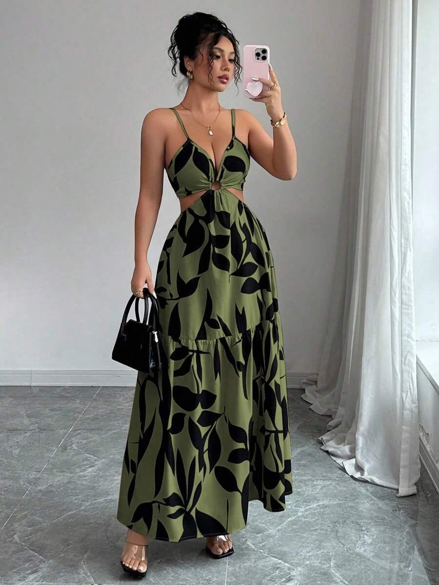 Elenzga Nuevo vestido de verano para mujer con tirantes finos, cintura ceñida y estampado floral (estampado floral aleatorio) - Imagen 13