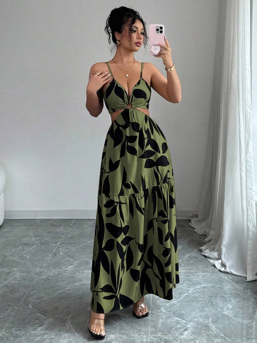 Elenzga Nuevo vestido de verano para mujer con tirantes finos, cintura ceñida y estampado floral (estampado floral aleatorio) - Imagen 15