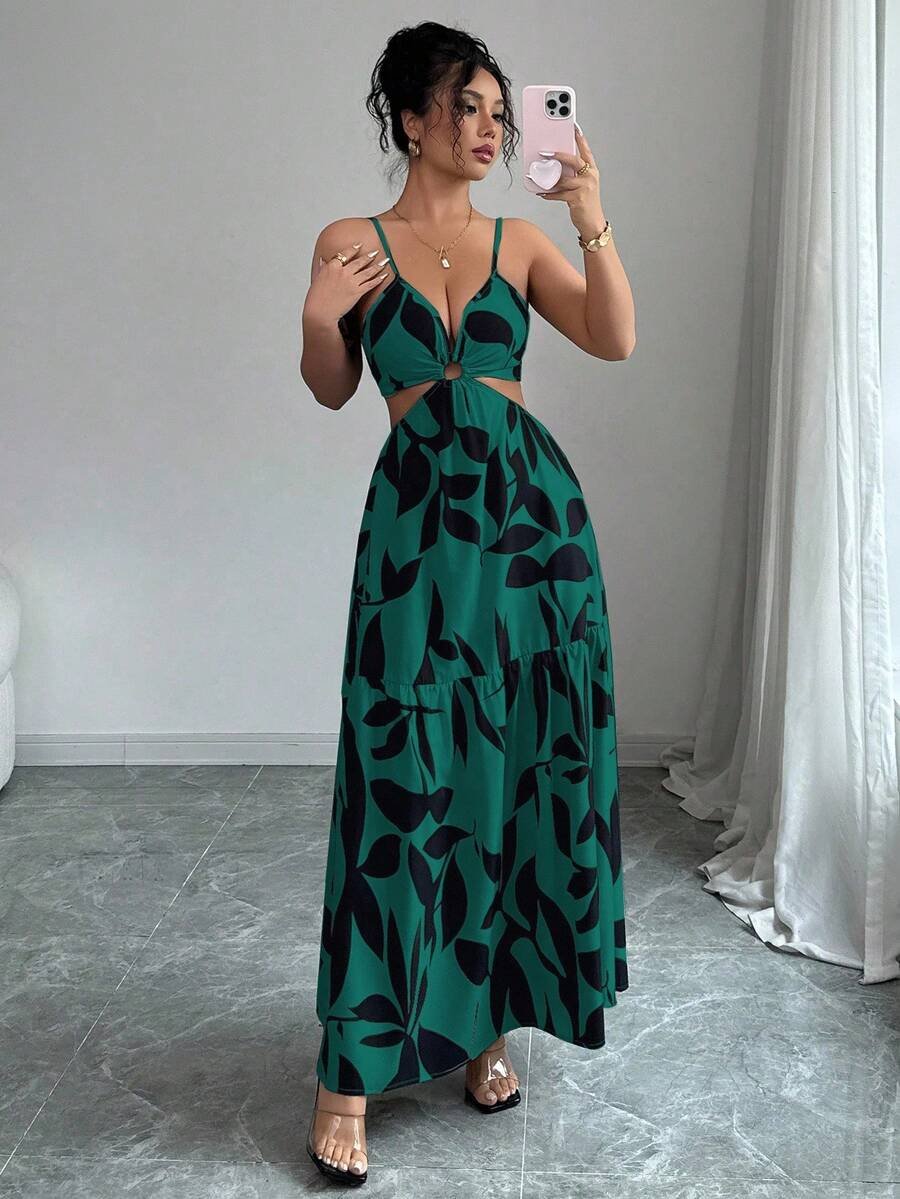 Elenzga Nuevo vestido de verano para mujer con tirantes finos, cintura ceñida y estampado floral (estampado floral aleatorio) - Imagen 19