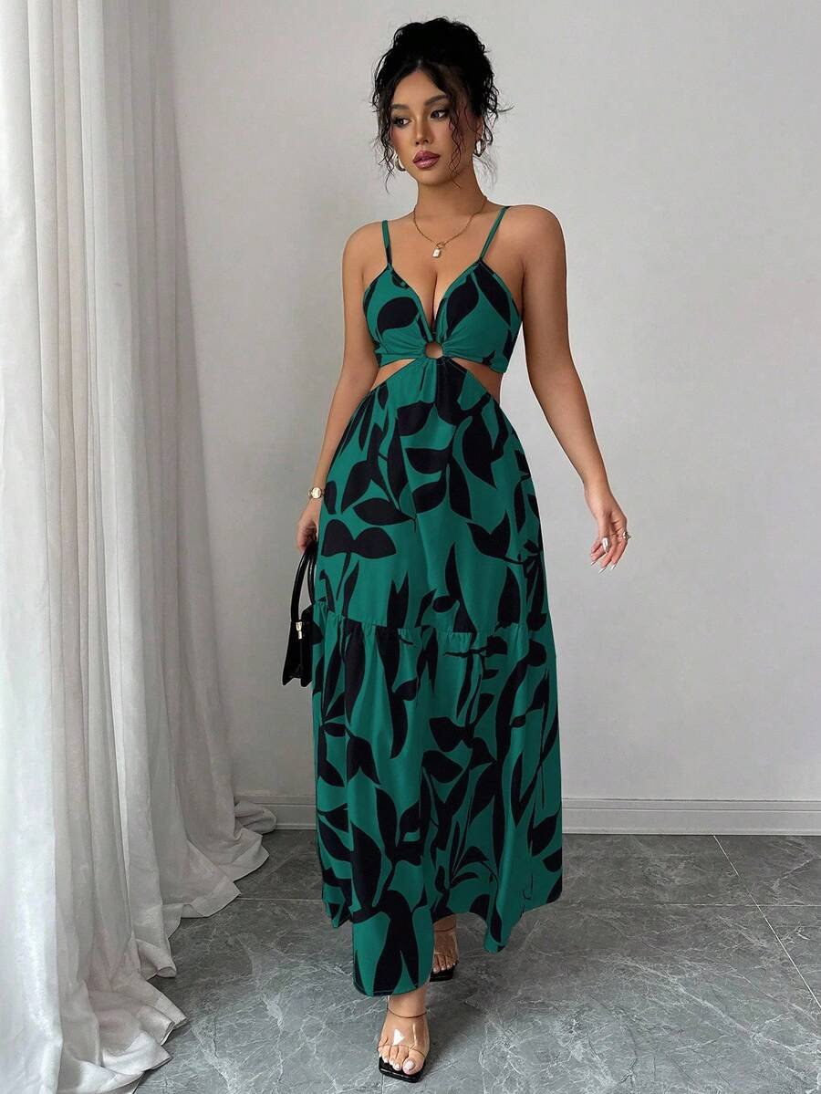 Elenzga Nuevo vestido de verano para mujer con tirantes finos, cintura ceñida y estampado floral (estampado floral aleatorio) - Imagen 20