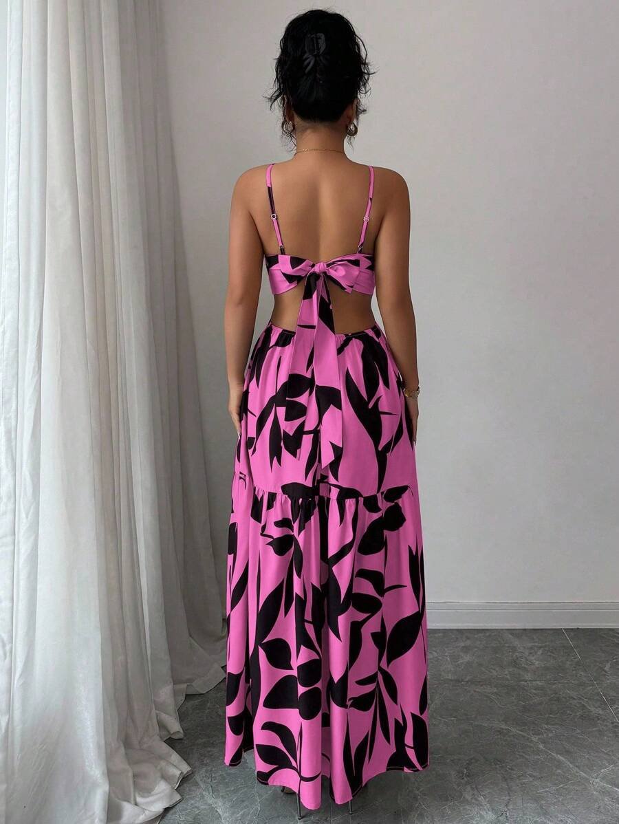 Elenzga Nuevo vestido de verano para mujer con tirantes finos, cintura ceñida y estampado floral (estampado floral aleatorio) - Imagen 24