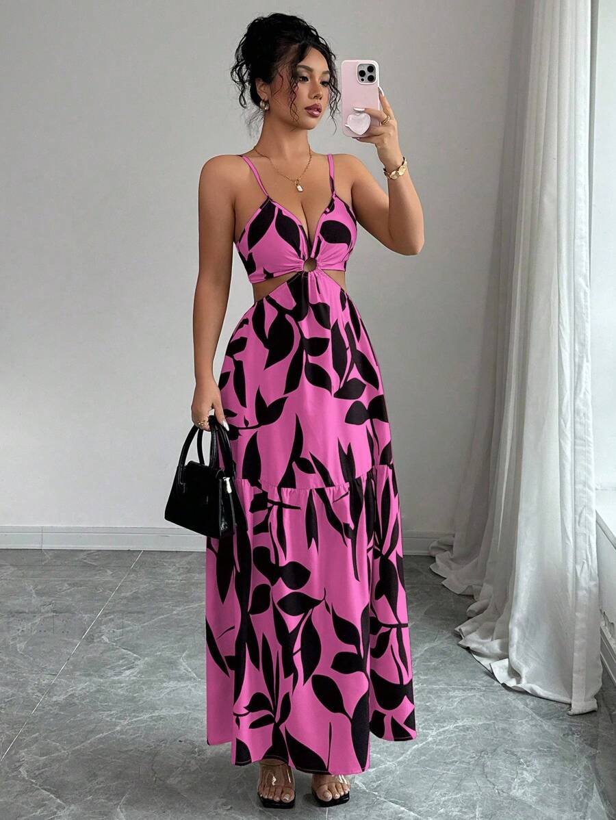 Elenzga Nuevo vestido de verano para mujer con tirantes finos, cintura ceñida y estampado floral (estampado floral aleatorio) - Imagen 25