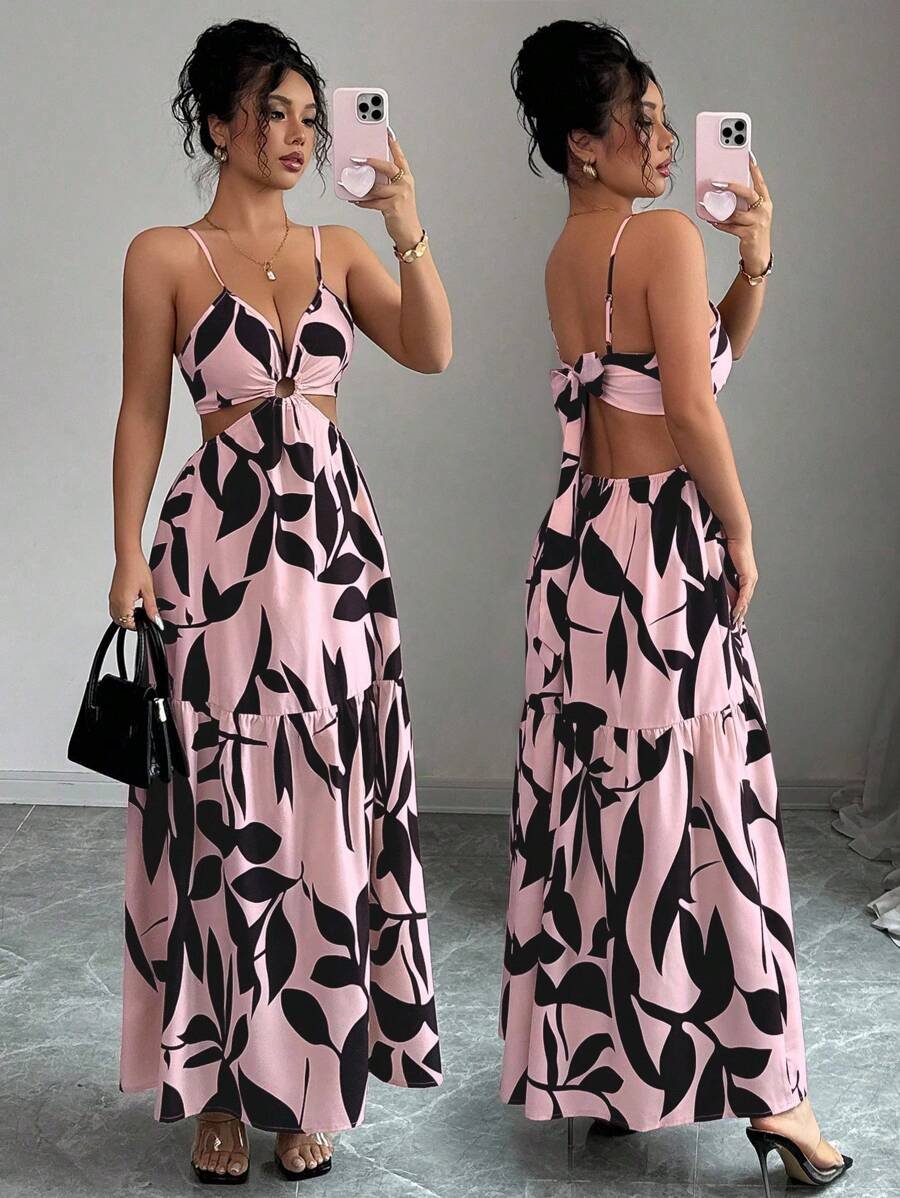 Elenzga Nuevo vestido de verano para mujer con tirantes finos, cintura ceñida y estampado floral (estampado floral aleatorio) - Imagen 30