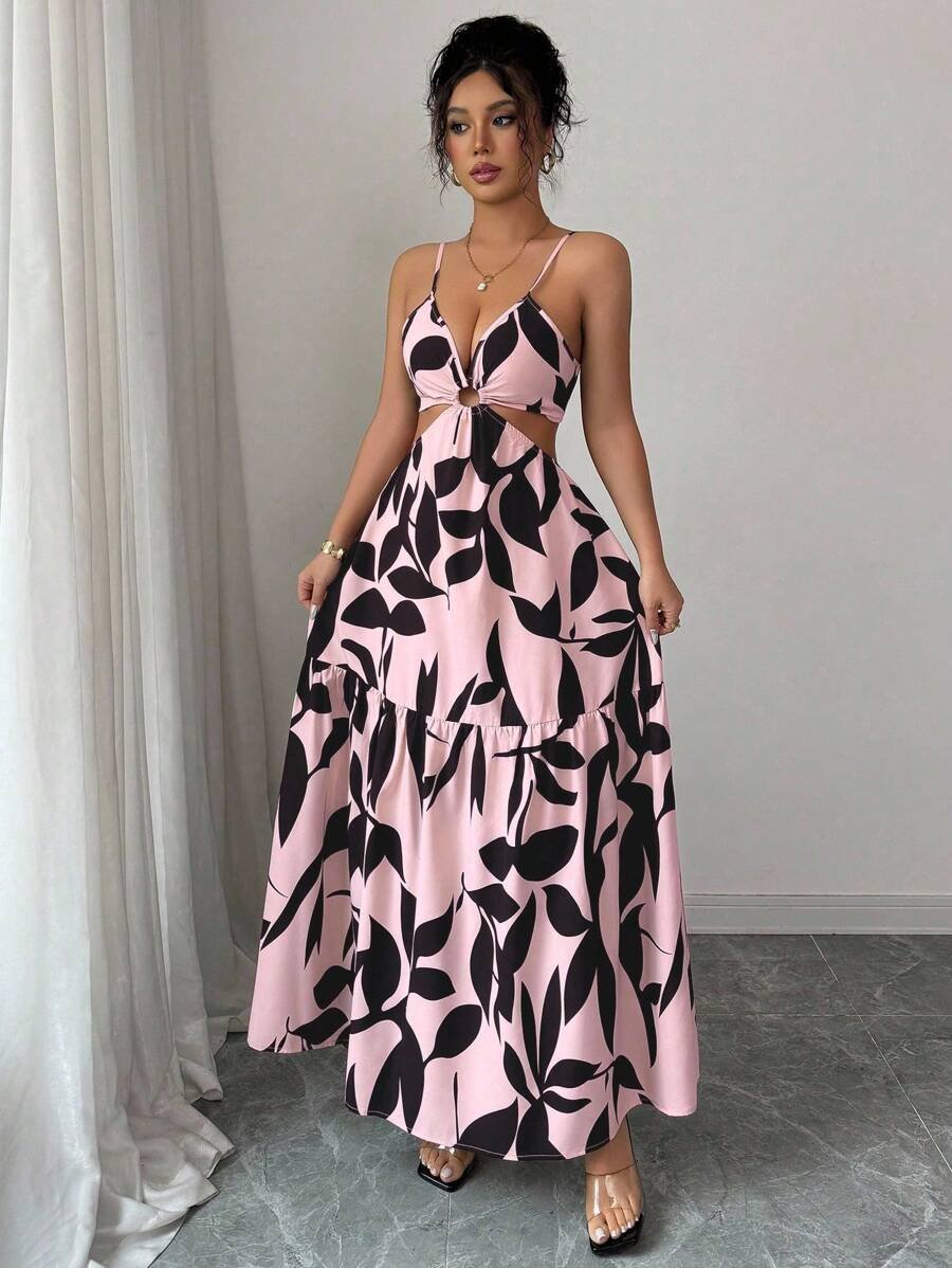 Elenzga Nuevo vestido de verano para mujer con tirantes finos, cintura ceñida y estampado floral (estampado floral aleatorio) - Imagen 36