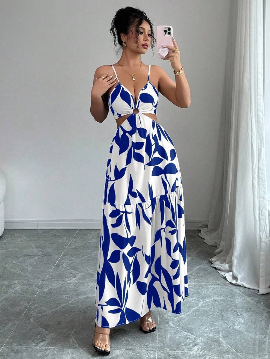 Elenzga Nuevo vestido de verano para mujer con tirantes finos, cintura ceñida y estampado floral (estampado floral aleatorio) - Imagen 47