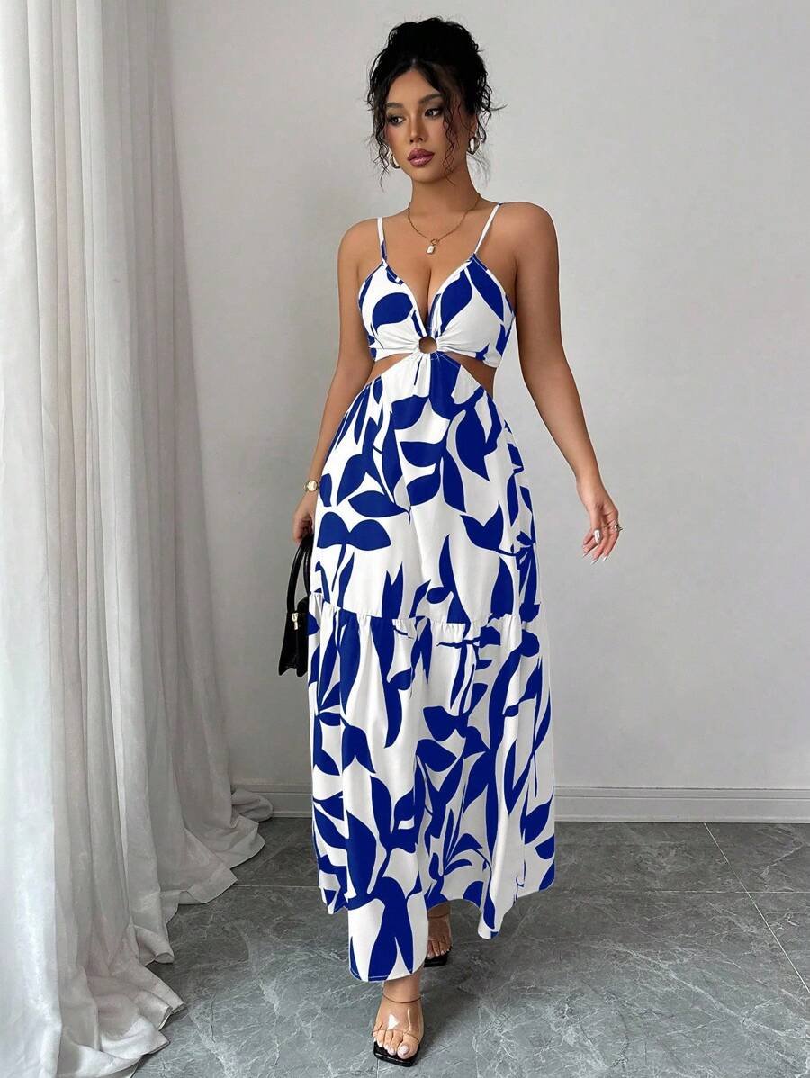 Elenzga Nuevo vestido de verano para mujer con tirantes finos, cintura ceñida y estampado floral (estampado floral aleatorio) - Imagen 49