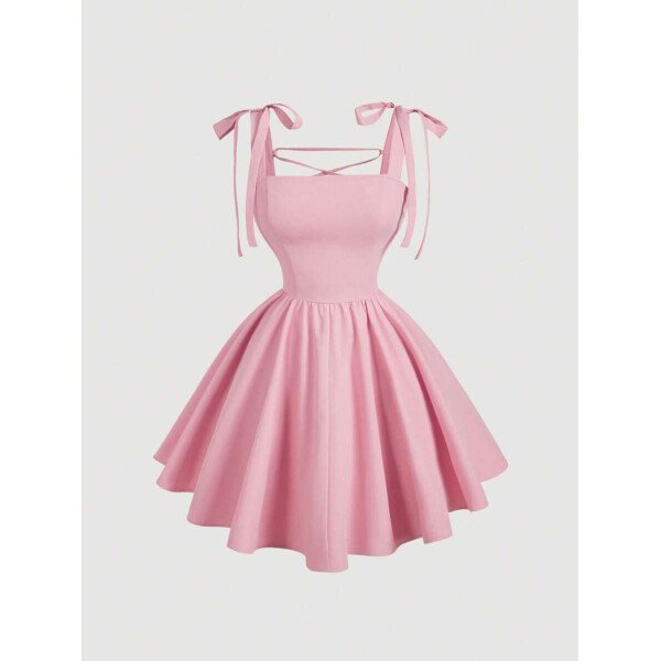 Vestido negro romántico con espalda descubierta y lazo, adecuado para citas, fiestas, vacaciones, té y cumpleaños - Imagen 14