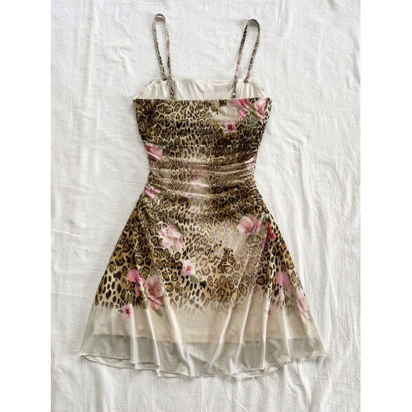 Soleia Vestido de verano de vacaciones de mujer con cuello halter de malla floral en azul y blanco - Imagen 3