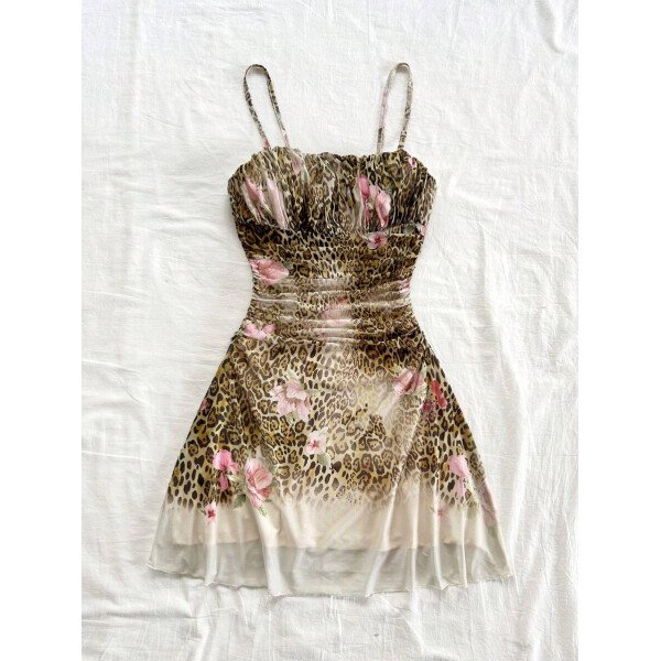Soleia Vestido de verano de vacaciones de mujer con cuello halter de malla floral en azul y blanco - Imagen 7