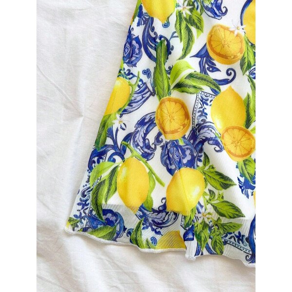 Soleia Vestido de verano de vacaciones de mujer con cuello halter de malla floral en azul y blanco - Imagen 12