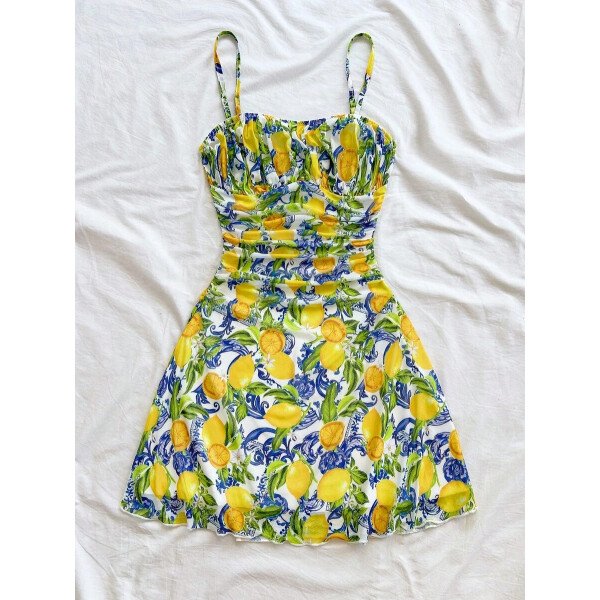 Soleia Vestido de verano de vacaciones de mujer con cuello halter de malla floral en azul y blanco - Imagen 13