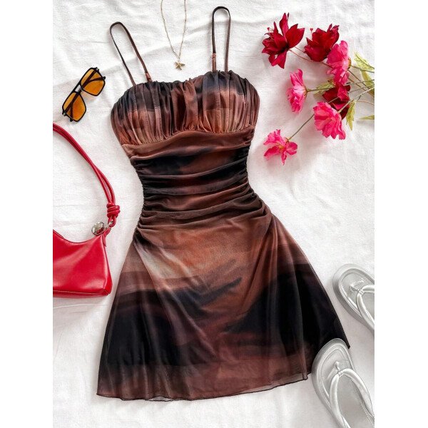 Soleia Vestido de verano de vacaciones de mujer con cuello halter de malla floral en azul y blanco - Imagen 15