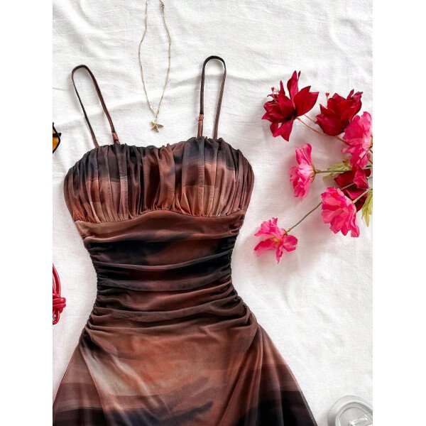 Soleia Vestido de verano de vacaciones de mujer con cuello halter de malla floral en azul y blanco - Imagen 19