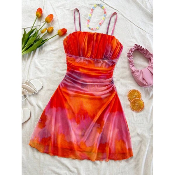 Soleia Vestido de verano de vacaciones de mujer con cuello halter de malla floral en azul y blanco - Imagen 22