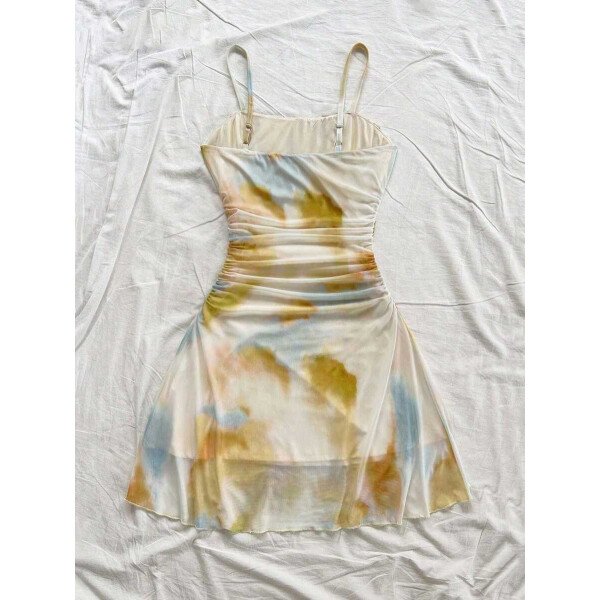 Soleia Vestido de verano de vacaciones de mujer con cuello halter de malla floral en azul y blanco - Imagen 30