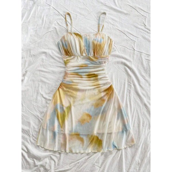 Soleia Vestido de verano de vacaciones de mujer con cuello halter de malla floral en azul y blanco - Imagen 33