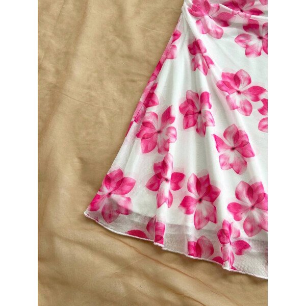 Soleia Vestido de verano de vacaciones de mujer con cuello halter de malla floral en azul y blanco - Imagen 39
