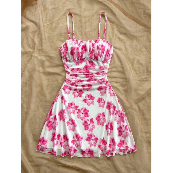 Soleia Vestido de verano de vacaciones de mujer con cuello halter de malla floral en azul y blanco - Imagen 41