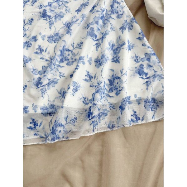 Soleia Vestido de verano de vacaciones de mujer con cuello halter de malla floral en azul y blanco - Imagen 46