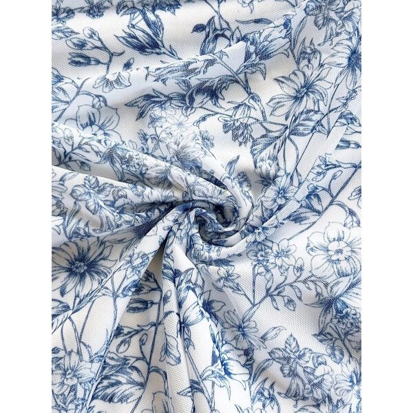 Soleia Vestido de verano de vacaciones de mujer con cuello halter de malla floral en azul y blanco - Imagen 53
