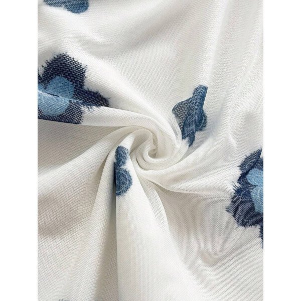 Soleia Vestido de verano de vacaciones de mujer con cuello halter de malla floral en azul y blanco - Imagen 60