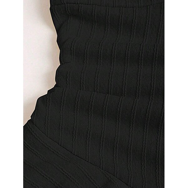Sweetra Nuevo vestido mini elegante para mujer apropiado para la playa y vacaciones de verano, con tela con textura, cuello halter, lazo delantero, busto fruncido, decoración metálica, falda con volantes en capas y dobladillo juguetón - Imagen 13
