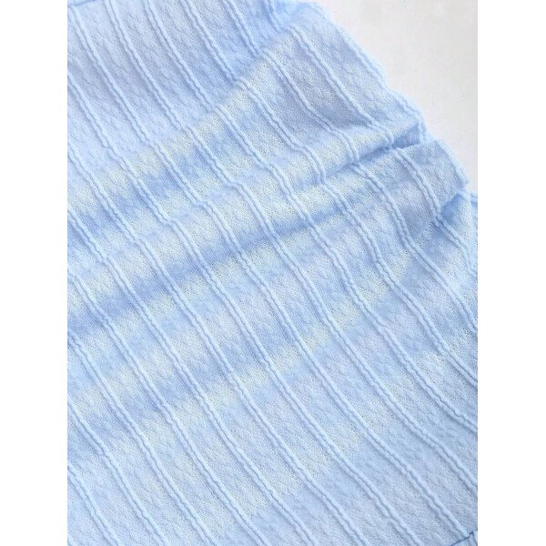 Sweetra Nuevo vestido mini elegante para mujer apropiado para la playa y vacaciones de verano, con tela con textura, cuello halter, lazo delantero, busto fruncido, decoración metálica, falda con volantes en capas y dobladillo juguetón - Imagen 17