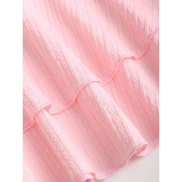 Sweetra Nuevo vestido mini elegante para mujer apropiado para la playa y vacaciones de verano, con tela con textura, cuello halter, lazo delantero, busto fruncido, decoración metálica, falda con volantes en capas y dobladillo juguetón - Imagen 28