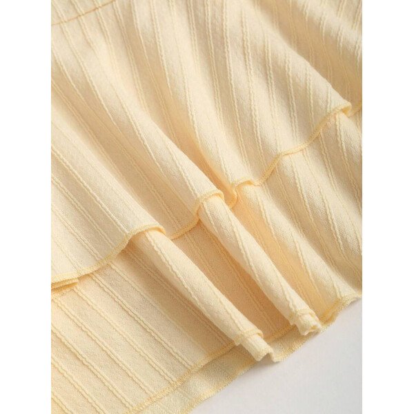 Sweetra Nuevo vestido mini elegante para mujer apropiado para la playa y vacaciones de verano, con tela con textura, cuello halter, lazo delantero, busto fruncido, decoración metálica, falda con volantes en capas y dobladillo juguetón - Imagen 35