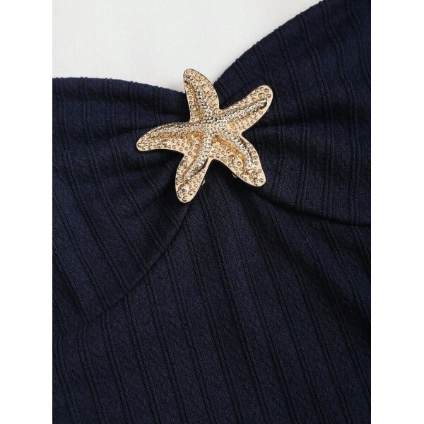 Sweetra Nuevo vestido mini elegante para mujer apropiado para la playa y vacaciones de verano, con tela con textura, cuello halter, lazo delantero, busto fruncido, decoración metálica, falda con volantes en capas y dobladillo juguetón - Imagen 46