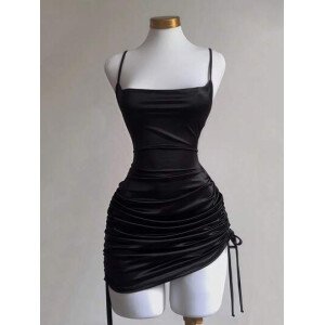 Chiquease Vestido de mujer con cuello plisado con abertura lateral y escote bajo