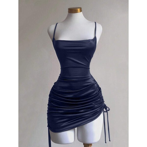 Chiquease Vestido de mujer con cuello plisado con abertura lateral y escote bajo - Imagen 10