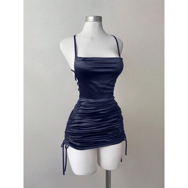 Chiquease Vestido de mujer con cuello plisado con abertura lateral y escote bajo - Imagen 12