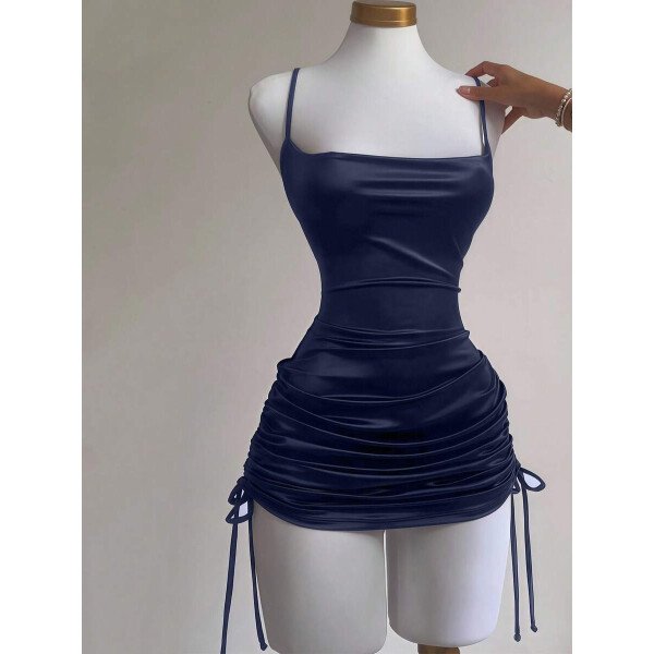 Chiquease Vestido de mujer con cuello plisado con abertura lateral y escote bajo - Imagen 13